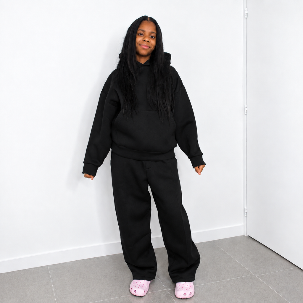 Ensemble de jogging noir pour femme avec pantalon et sweat à capuche