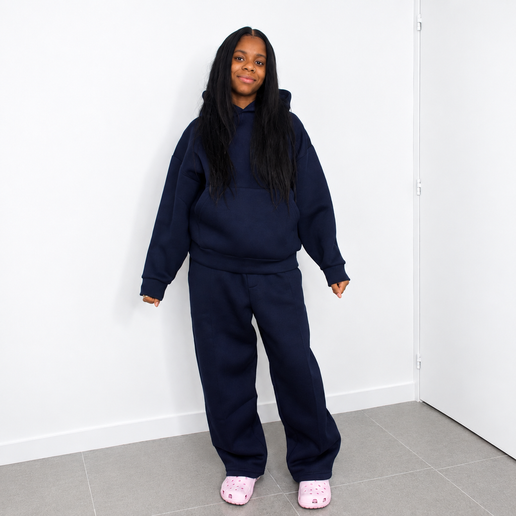 Women's navy blue jogging set with trousers and hoodie