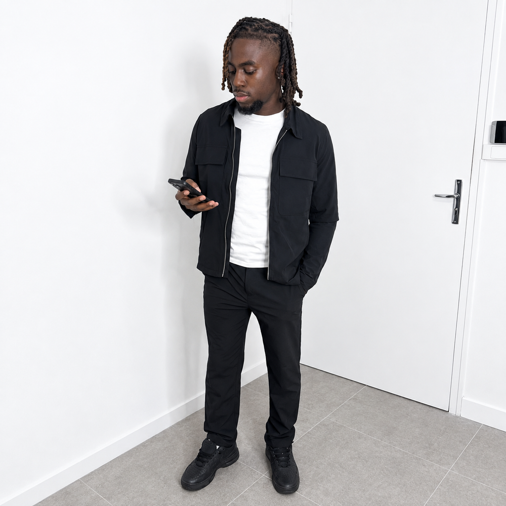 Ensemble surchemise zippée à col rabattu et pantalon cargo